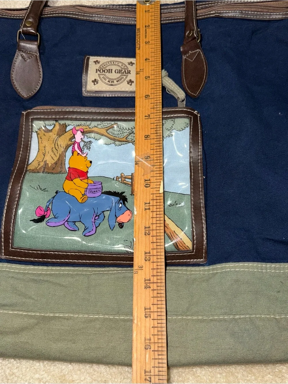 Vintage Winnie the Pooh Gear Duffel Bag Blue Green Travel Weekender Disney